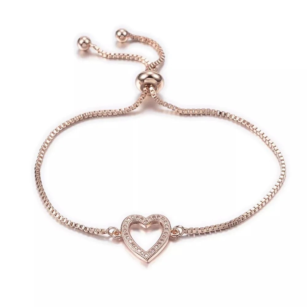 Elegant Rose Gold Heart Slider Bracelet Rose Gold 10-1/4"(260mm)